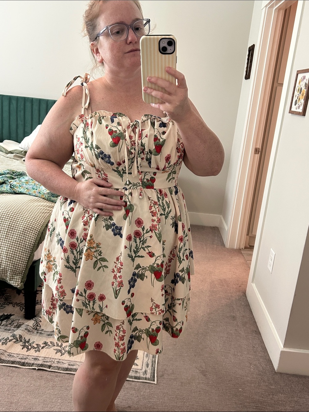 Cider Cream Floral Tie-Shoulder Mini Dress